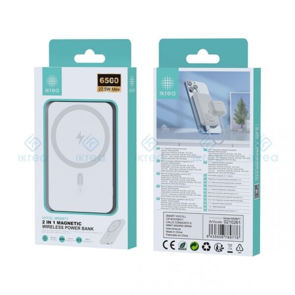 IKREA WD8977 POWER BANK MAGNÉTICO INALÁMBRICO 2 EN 1 22.5W 6500MAH